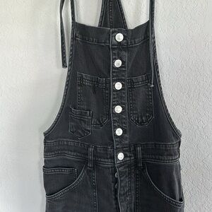 Pilcro Button Down Overalls- Washed Black